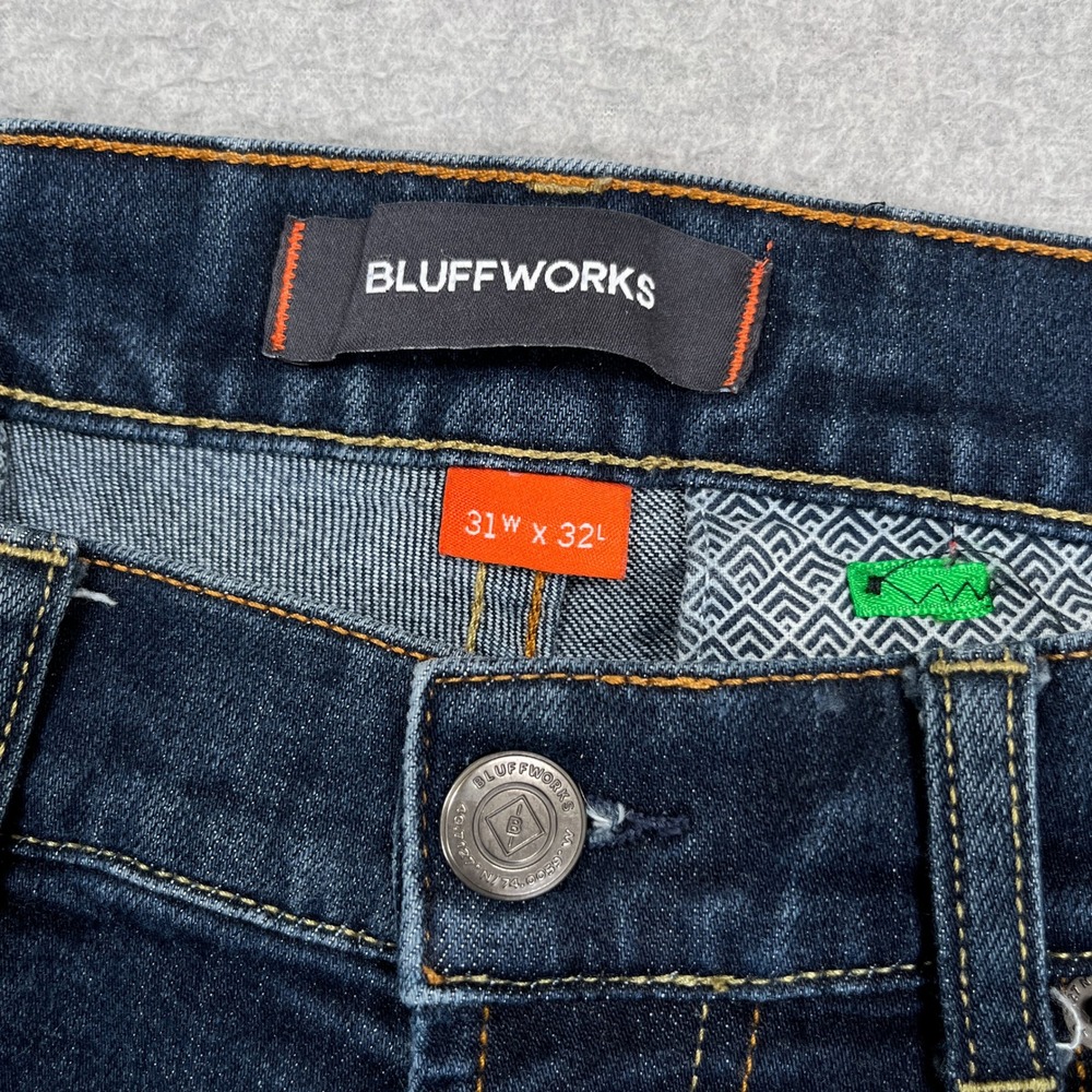 Bluffworks Departure 2.0 Jeans Mens 31x32 (31x30) Blue Slim Fit Workwear Denim - Picture 14 of 16